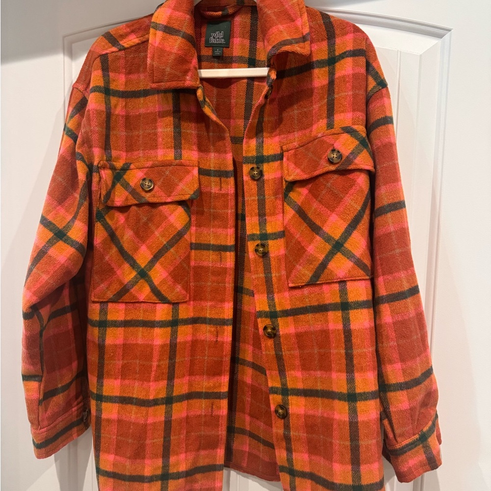 Orange Plaid Flannel Shirt Jacket